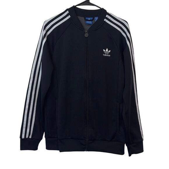 Adidas Original 3 Stripe Track Jacket Size Kids XL Black White Sporty Athletic - Picture 1 of 13